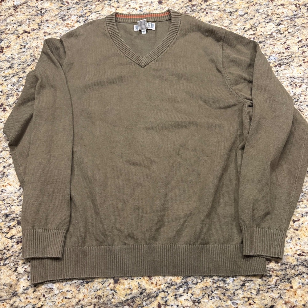 Duluth Trading Co Mens XL Olive Green V-Neck Cotton Blend Knit Sweater